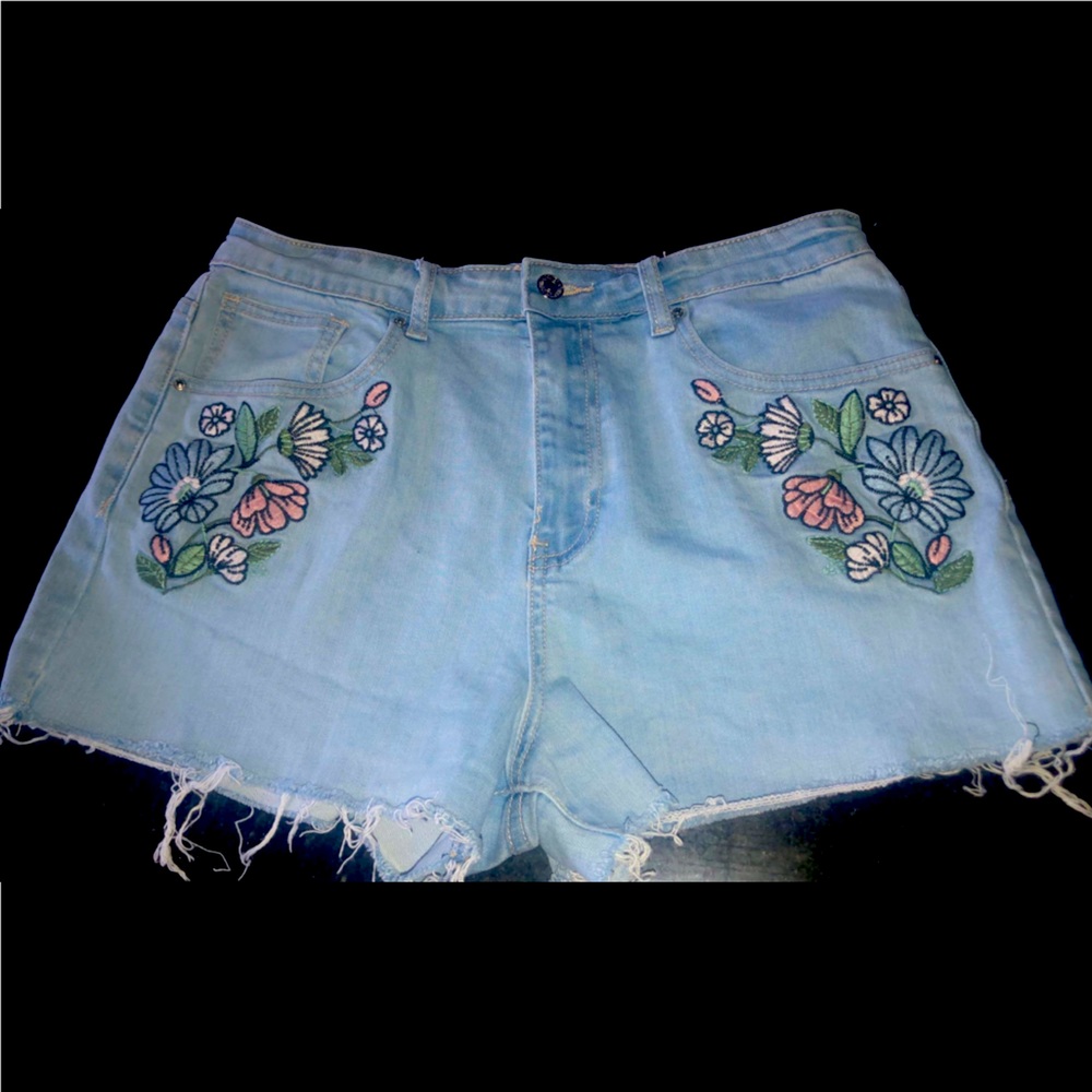 Embroidered denim jean shorts